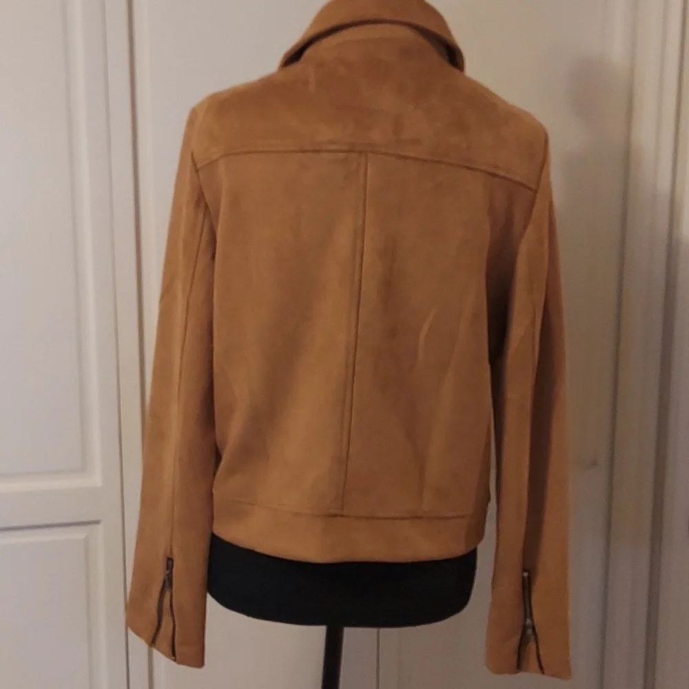 Tan Beige Faux Suede Moto Biker Jacket Size M - Picture 5 of 9